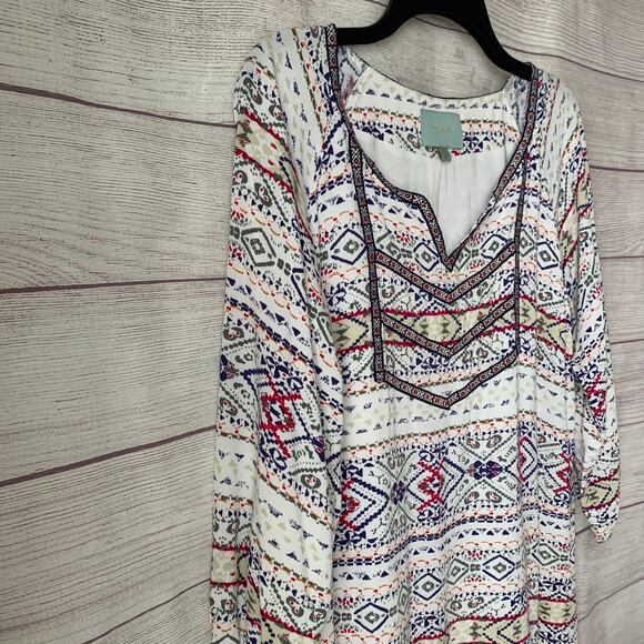 Skies are Blue Multi-colored Geometric Tunic Shift Dress Embroidered Boho Size M - Picture 12 of 15